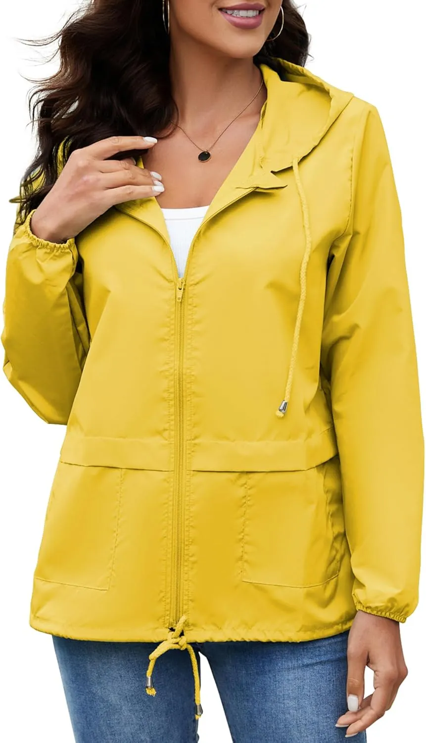 Women's Raincoats Windbreaker Rain Jacket Waterproof Lightweight Outdoor Hooded Trench Coats S-XXL