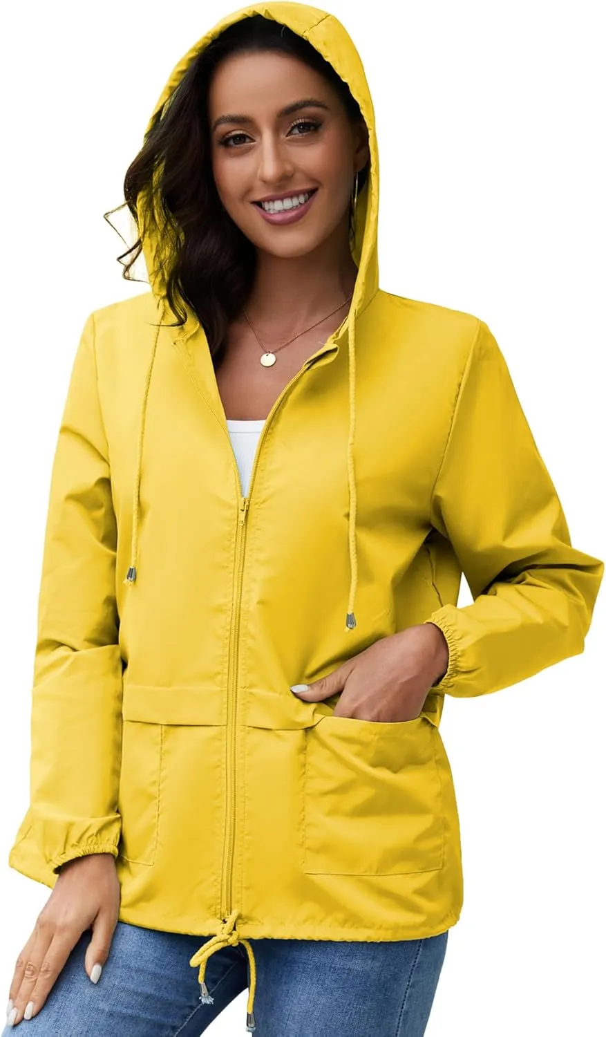 Women's Raincoats Windbreaker Rain Jacket Waterproof Lightweight Outdoor Hooded Trench Coats S-XXL