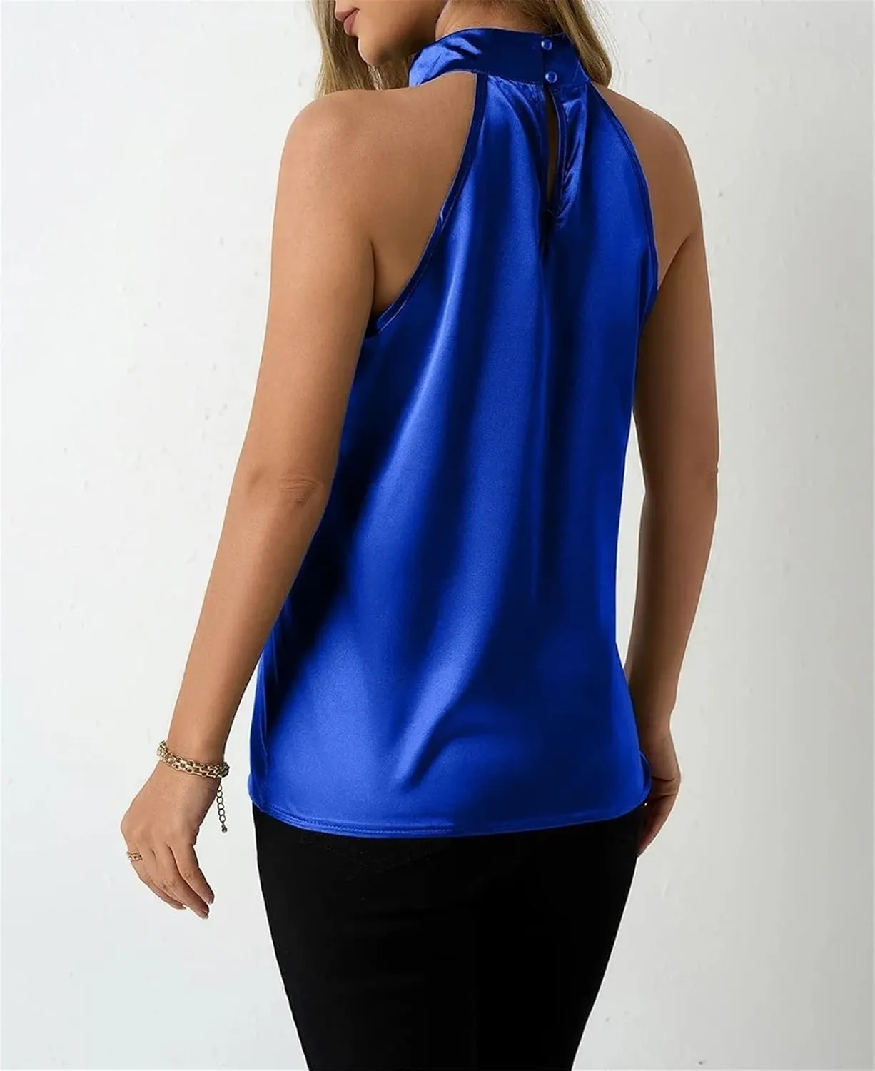 Women's Satin Halter Tank Spring Summer Casual Camisole Sleeveless Button Top