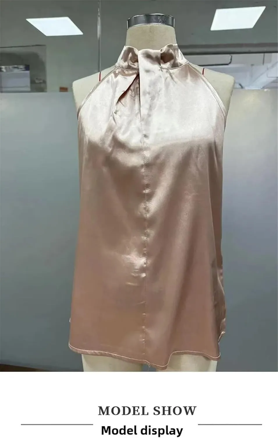 Women's Satin Halter Tank Spring Summer Casual Camisole Sleeveless Button Top