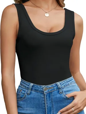 Women's Scoop Neck Sleeveless Knit Ribbed Fitted Casual Basic Tank Top