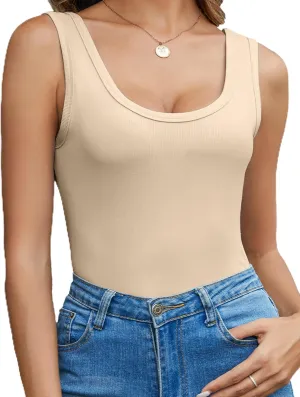 Women's Scoop Neck Sleeveless Knit Ribbed Fitted Casual Basic Tank Top