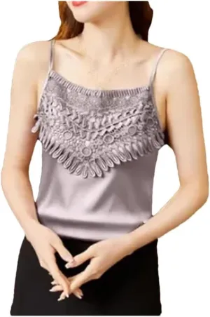 Women's Sexy Camisole Top with Patchwork Lace Design for Spring and Summer