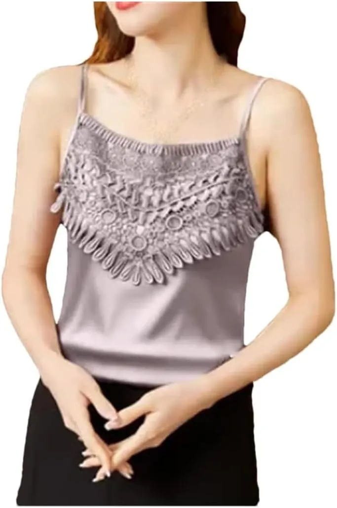 Women's Sexy Camisole Top with Patchwork Lace Design for Spring and Summer