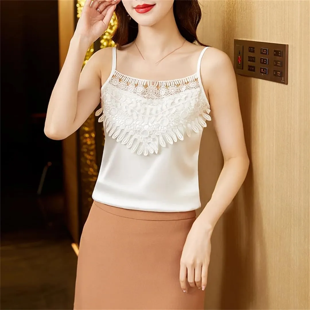 Women's Sexy Camisole Top with Patchwork Lace Design for Spring and Summer