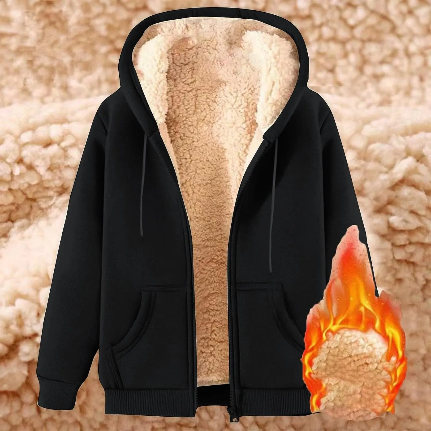 Women's Sherpa Lined Fleece Hooded Sweatshirts Long Sleeve Full Zipper Pullover Fashion Warm Sweatshirt