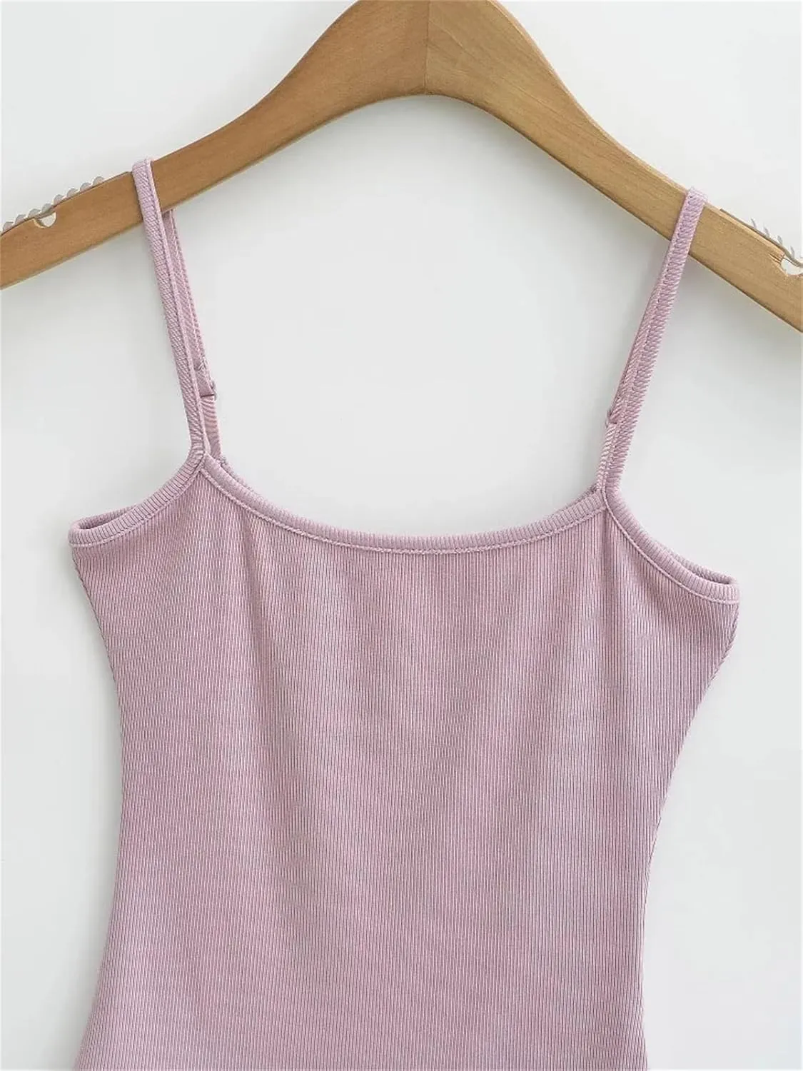Women's Short Camisole Summer Square Neck Sleeveless Solid Color Casual Knit Top