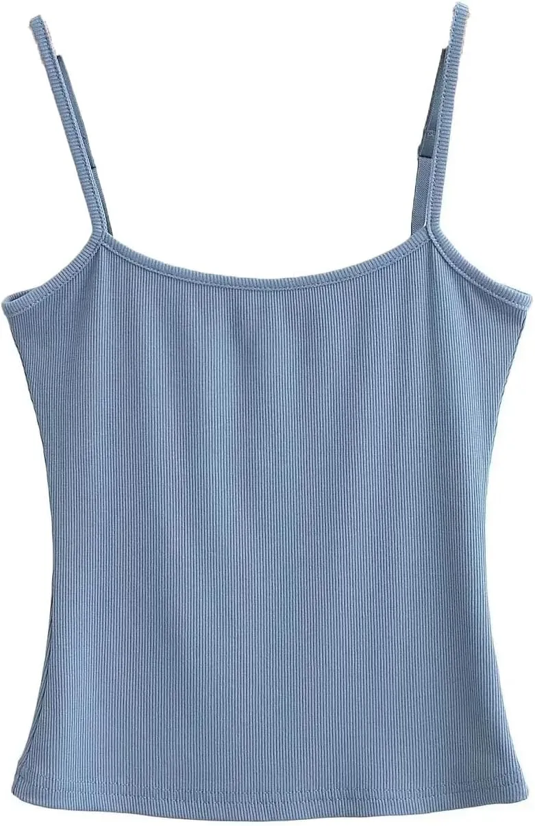 Women's Short Camisole Summer Square Neck Sleeveless Solid Color Casual Knit Top