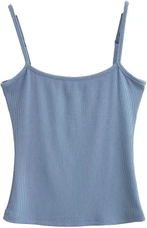 Women's Short Camisole Summer Square Neck Sleeveless Solid Color Casual Knit Top