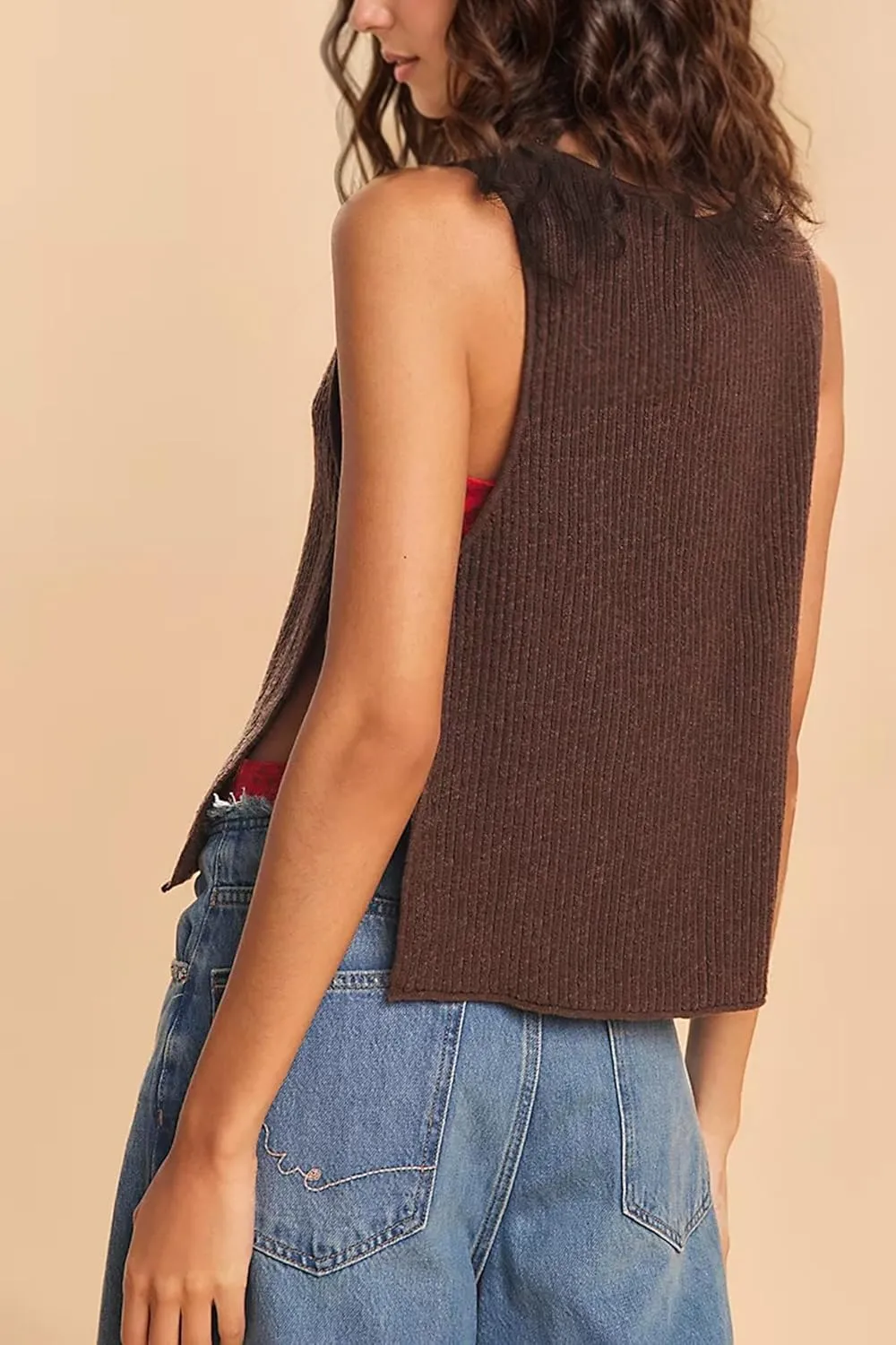 Womens Sleeveless Ribbed Knit Sweater Tank Top Split Tie Side Crew Neck Vest Shirt Beach Vacation Y2k Going Out Tops