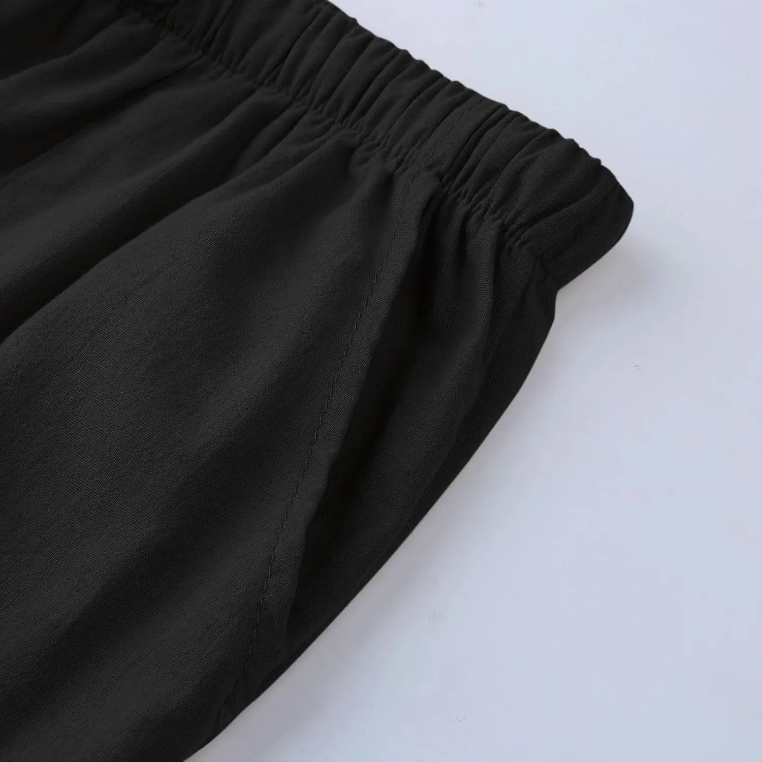 Womens Solid Color Cotton Linen Pants Summer Wide Leg Casual Loose Drawstring High Waist Palazzo Pants Vacation Yoga Trousers