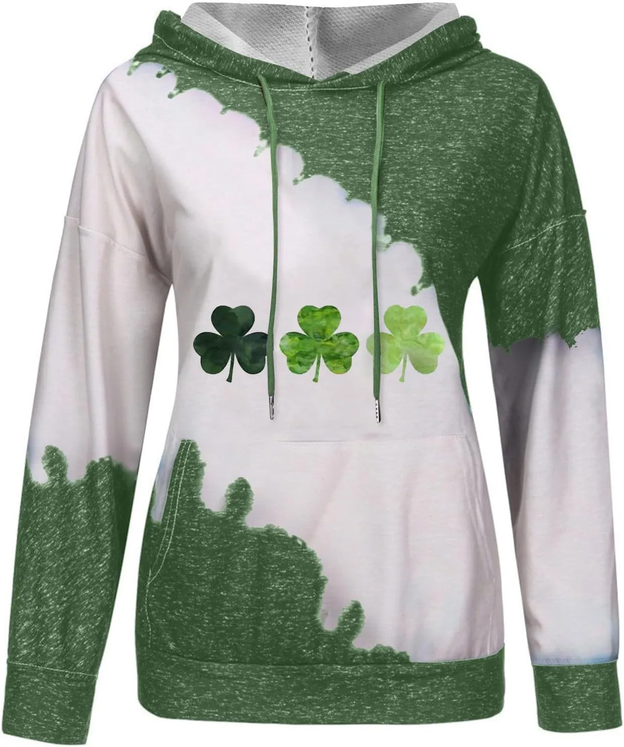 Womens St. Patrick's Day Clover Print Hoodie Casual Long Sleeve Sweatshirt Irish Shamrock Pullover Oversized Shirts Tops