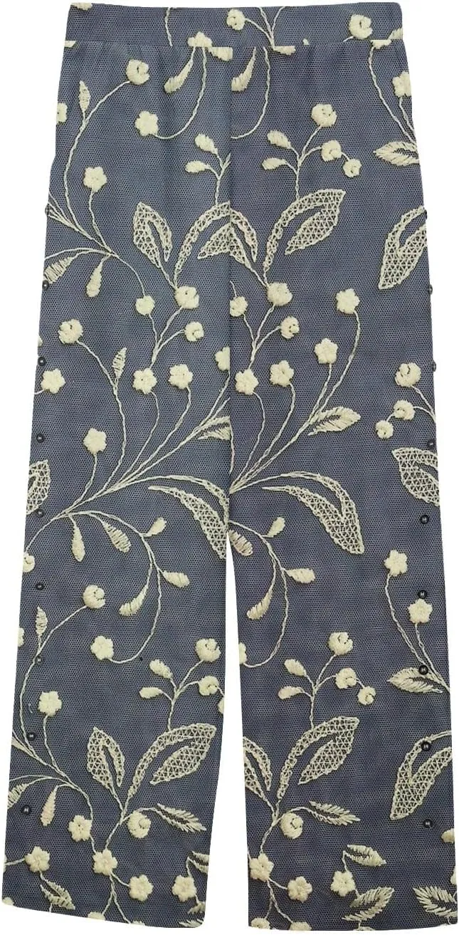 Women's Summer Casual Linen Pants Trousers Side Cropped Pants Loose Casual Printed Petite Summer Beachwear