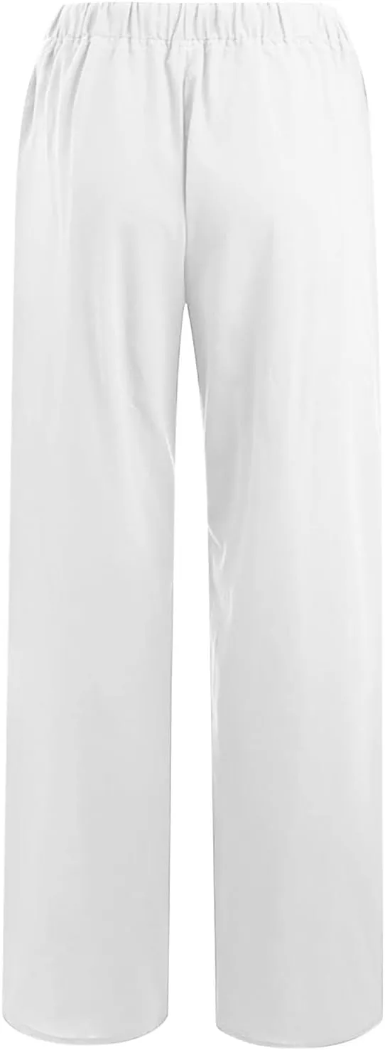 Women's Summer Drawstring Waist Pants Cotton Linen Loose Fit Palazzo Pants 2025 Boho Wide Leg Trousers with Pockets
