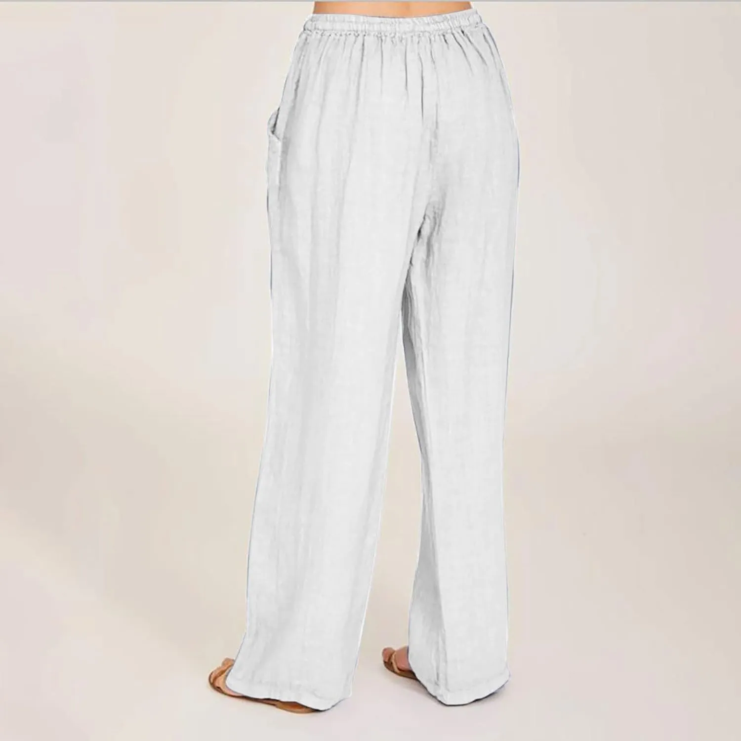 Women's Summer Drawstring Waist Pants Cotton Linen Loose Fit Palazzo Pants 2025 Boho Wide Leg Trousers with Pockets
