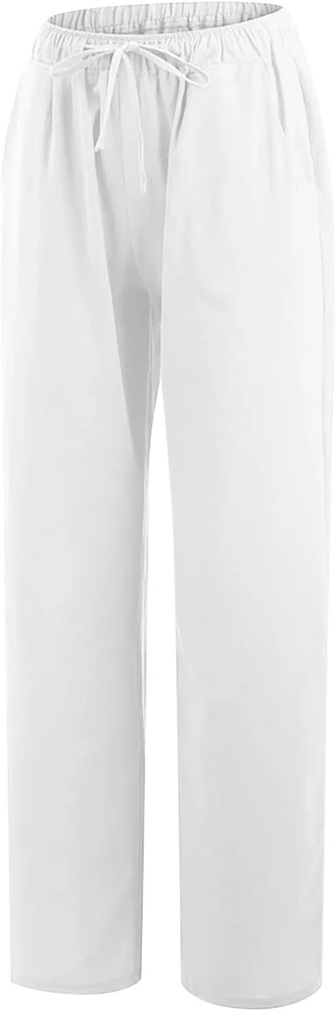 Women's Summer Drawstring Waist Pants Cotton Linen Loose Fit Palazzo Pants 2025 Boho Wide Leg Trousers with Pockets
