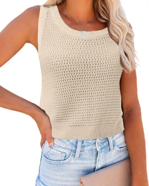 Women's Summer Knit Sweater Vest Summer Tops Crochet Tops for Women Casual Trendy Pullover Tank Hollow Sleeveless Crop Tops