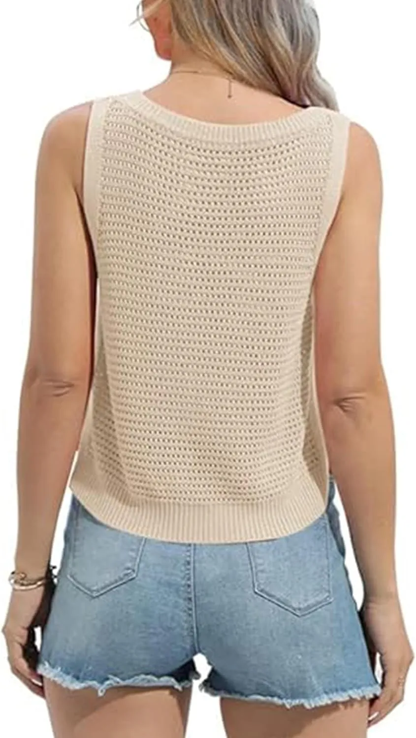 Women's Summer Knit Sweater Vest Summer Tops Crochet Tops for Women Casual Trendy Pullover Tank Hollow Sleeveless Crop Tops