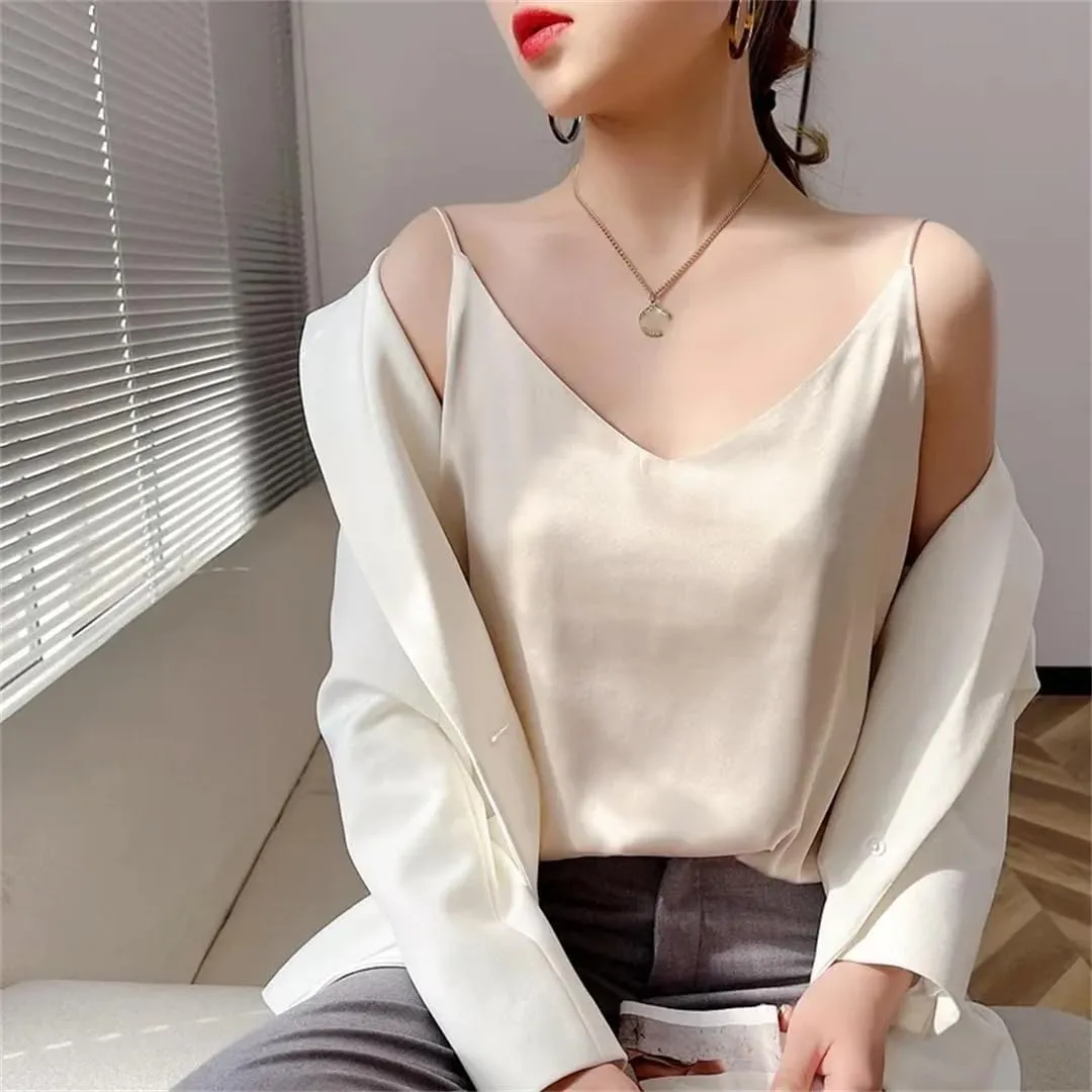Women's Summer Slim V-Neck Short Temperament Inner Top One-Shoulder Camisole
