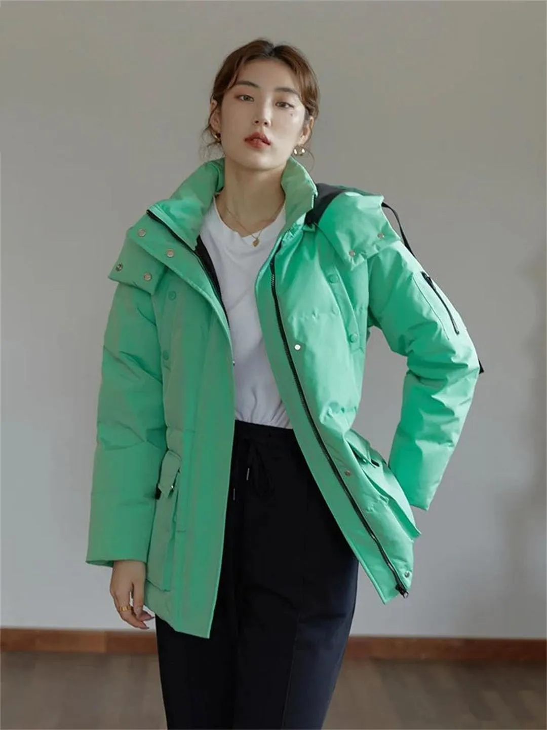 Women's Tooling Down Jacket Padded Coats Purple Coat Hat Detachable