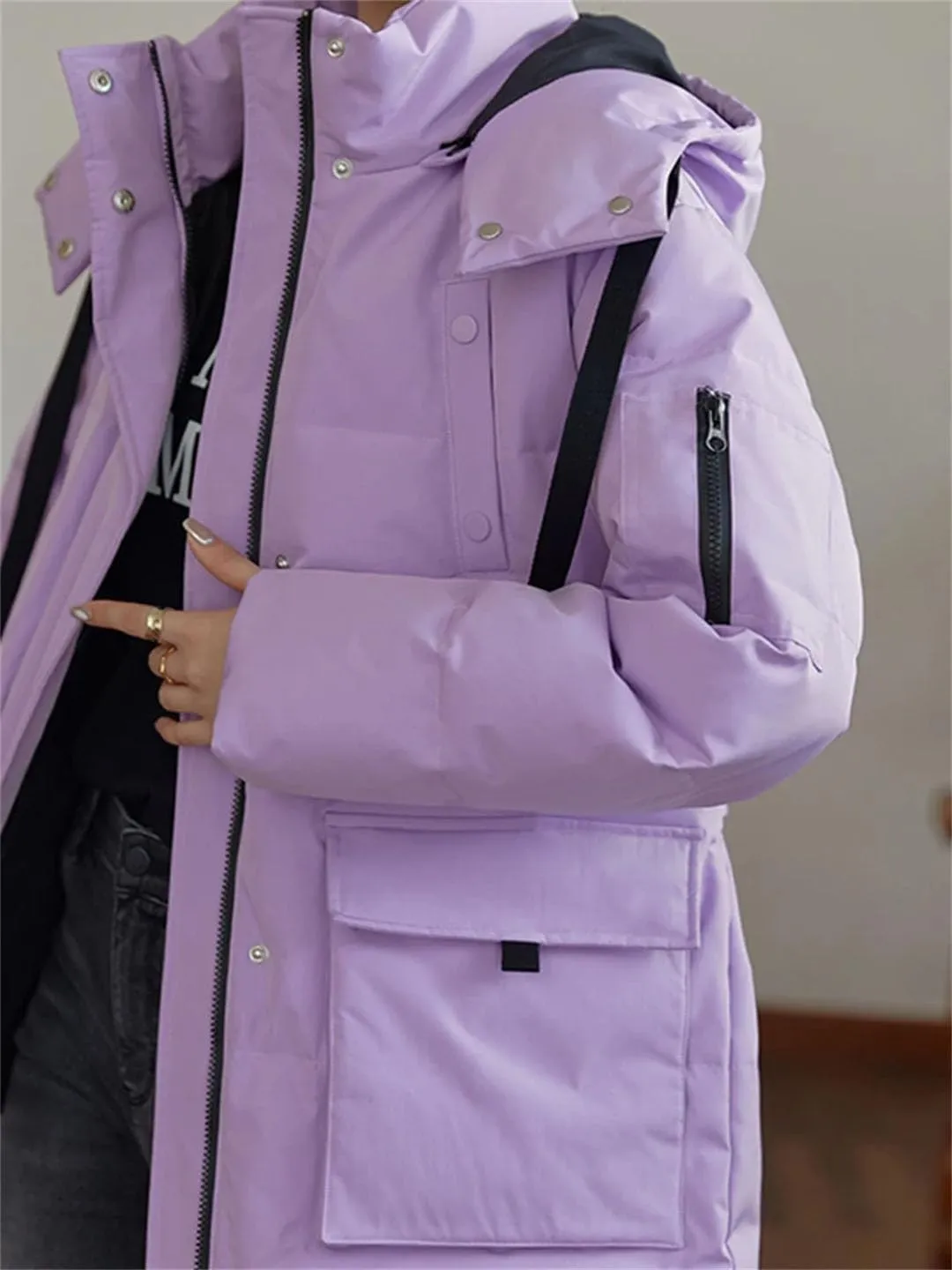 Women's Tooling Down Jacket Padded Coats Purple Coat Hat Detachable