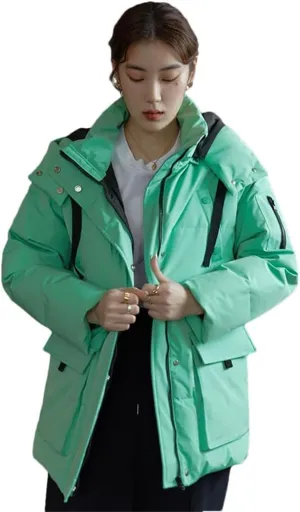 Women's Tooling Down Jacket Padded Coats Purple Coat Hat Detachable