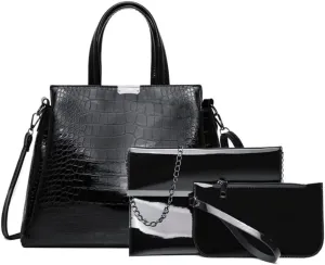 Women's Top-handle Bags Patent leather Shoulder Bag Fashion Satchel 3pcs