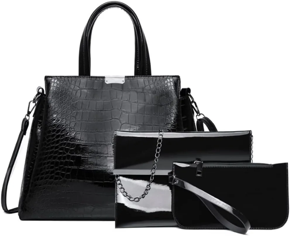 Women's Top-handle Bags Patent leather Shoulder Bag Fashion Satchel 3pcs