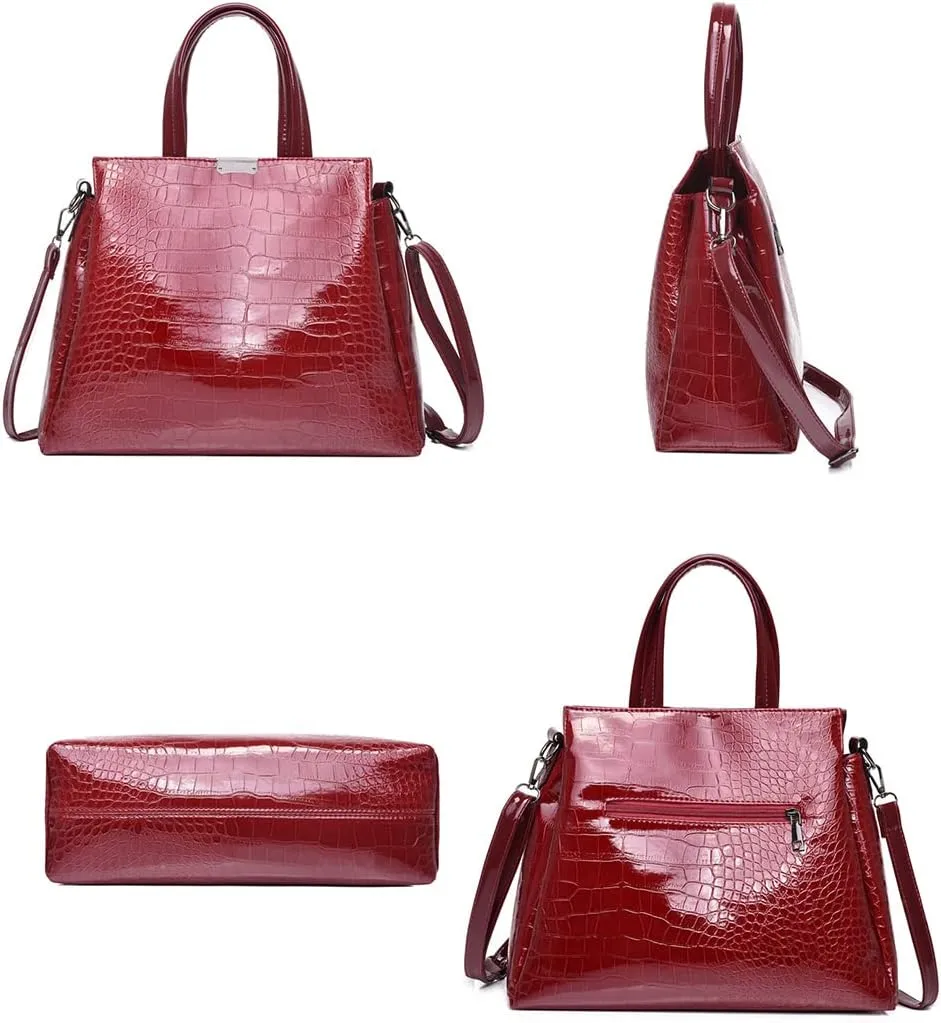 Women's Top-handle Bags Patent leather Shoulder Bag Fashion Satchel 3pcs