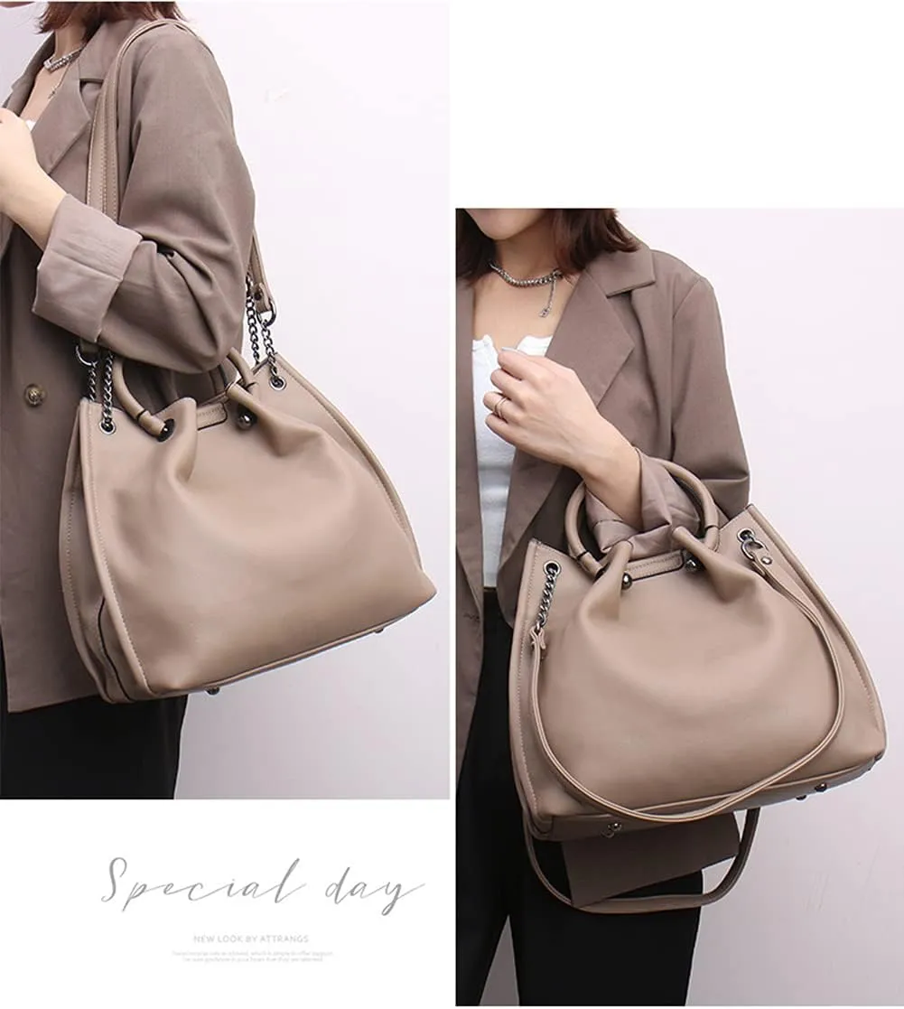Women's Top-handle Satchel PU Leather Bucket Handbag Shopper Shoulder Bag Purses