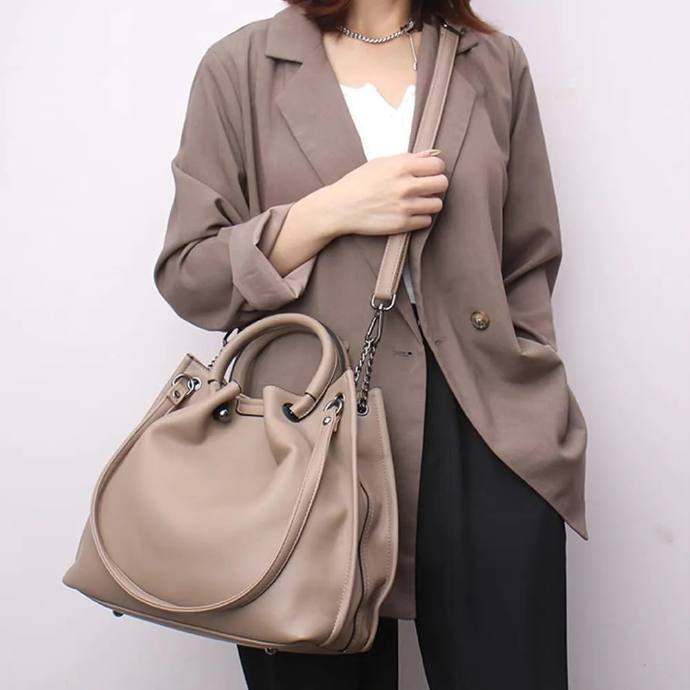 Women's Top-handle Satchel PU Leather Bucket Handbag Shopper Shoulder Bag Purses