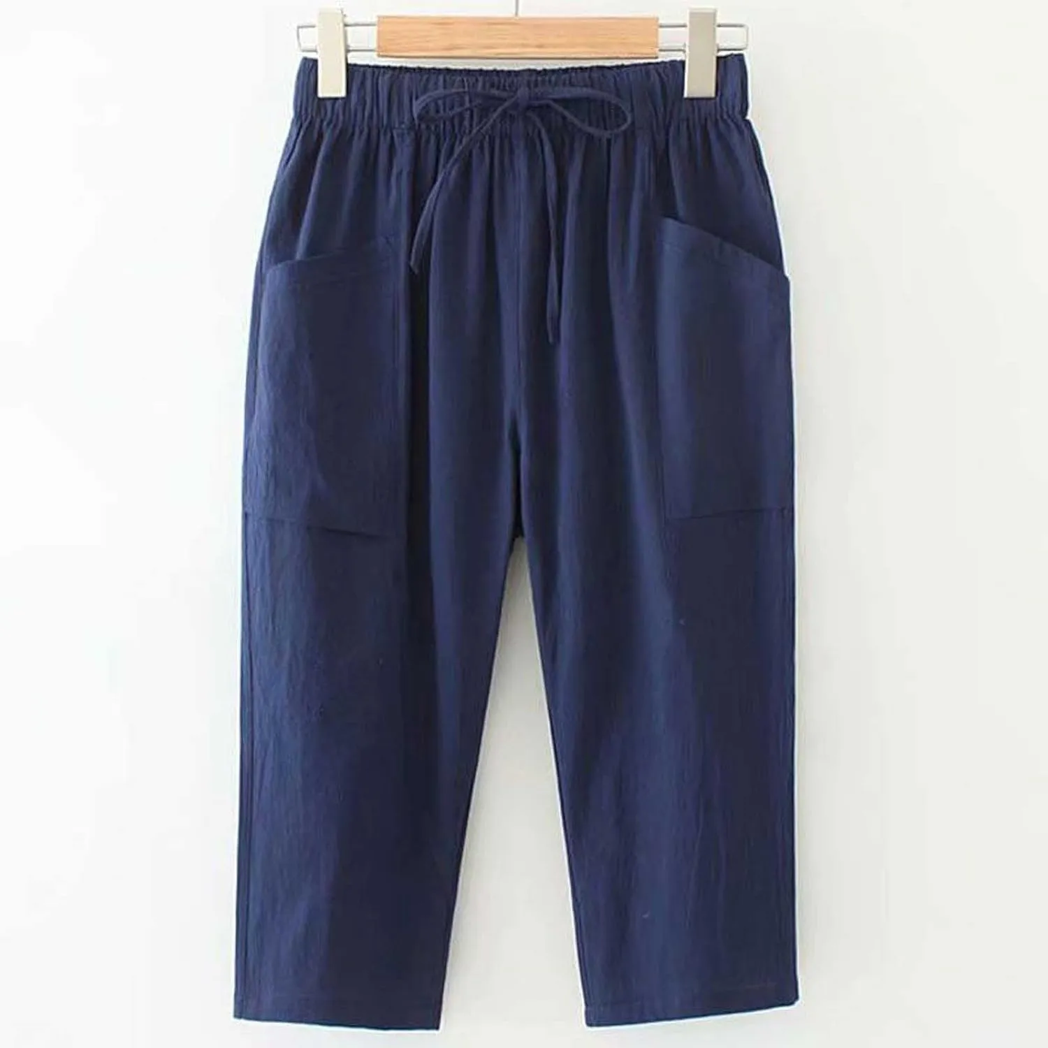 Womens Trousers Waist Loose Pocket Elastic Pants Three Quarter Pants Womens High Waist Casual Floral Print