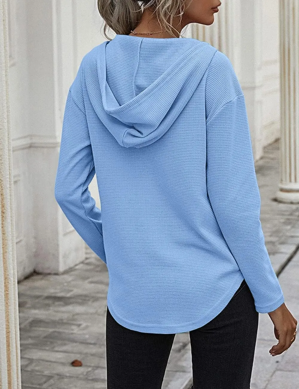 Women's V Neck Hoodies Long Sleeve Sweatshirt Drawstring Pullover Tops with Pocket
