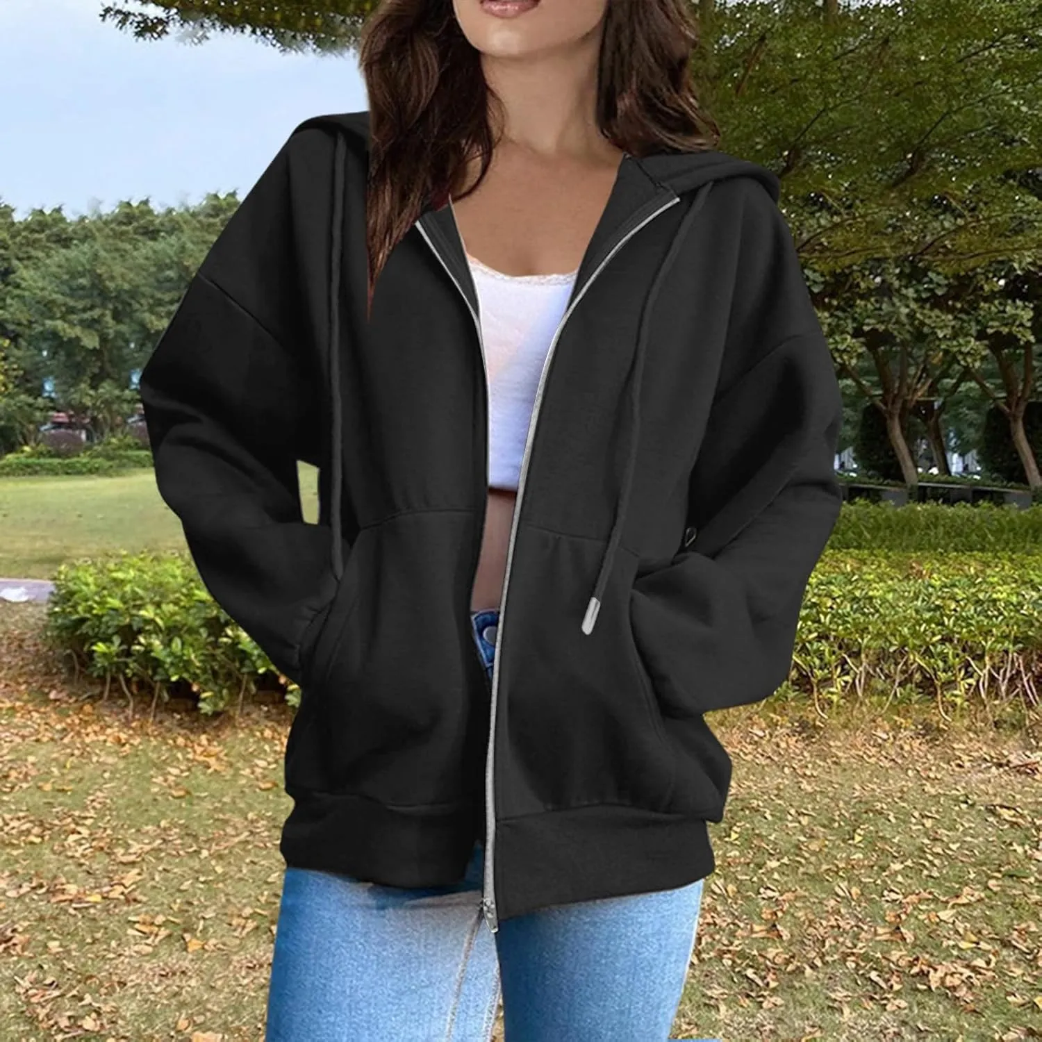 Womens Zip Up Hoodies 2024 Causal Lightweight Hooded Sweatshirt Long Sleeve Jackets Fall Outfits With Pockets