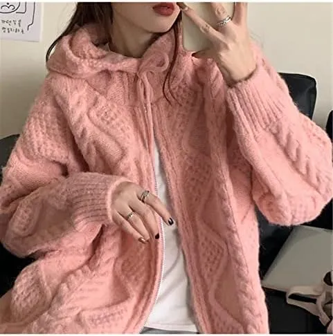 Women's Zip Up Hoodies Sweater Y2K Preppy Oversized Grandpa Sweaters Cable Knit Sweatshirts Old Money Clothing