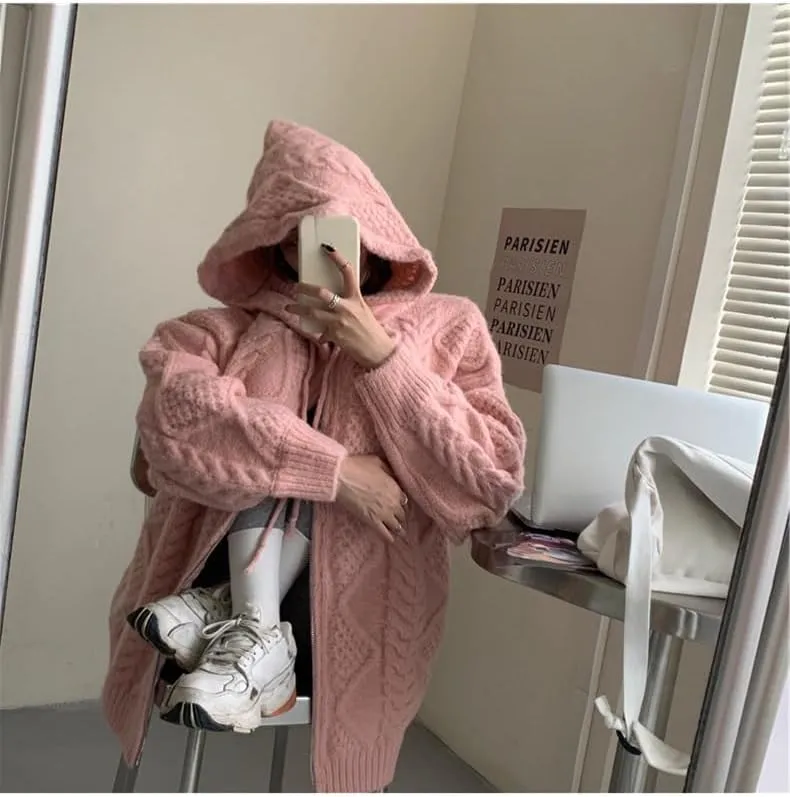Women's Zip Up Hoodies Sweater Y2K Preppy Oversized Grandpa Sweaters Cable Knit Sweatshirts Old Money Clothing