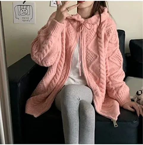 Women's Zip Up Hoodies Sweater Y2K Preppy Oversized Grandpa Sweaters Cable Knit Sweatshirts Old Money Clothing