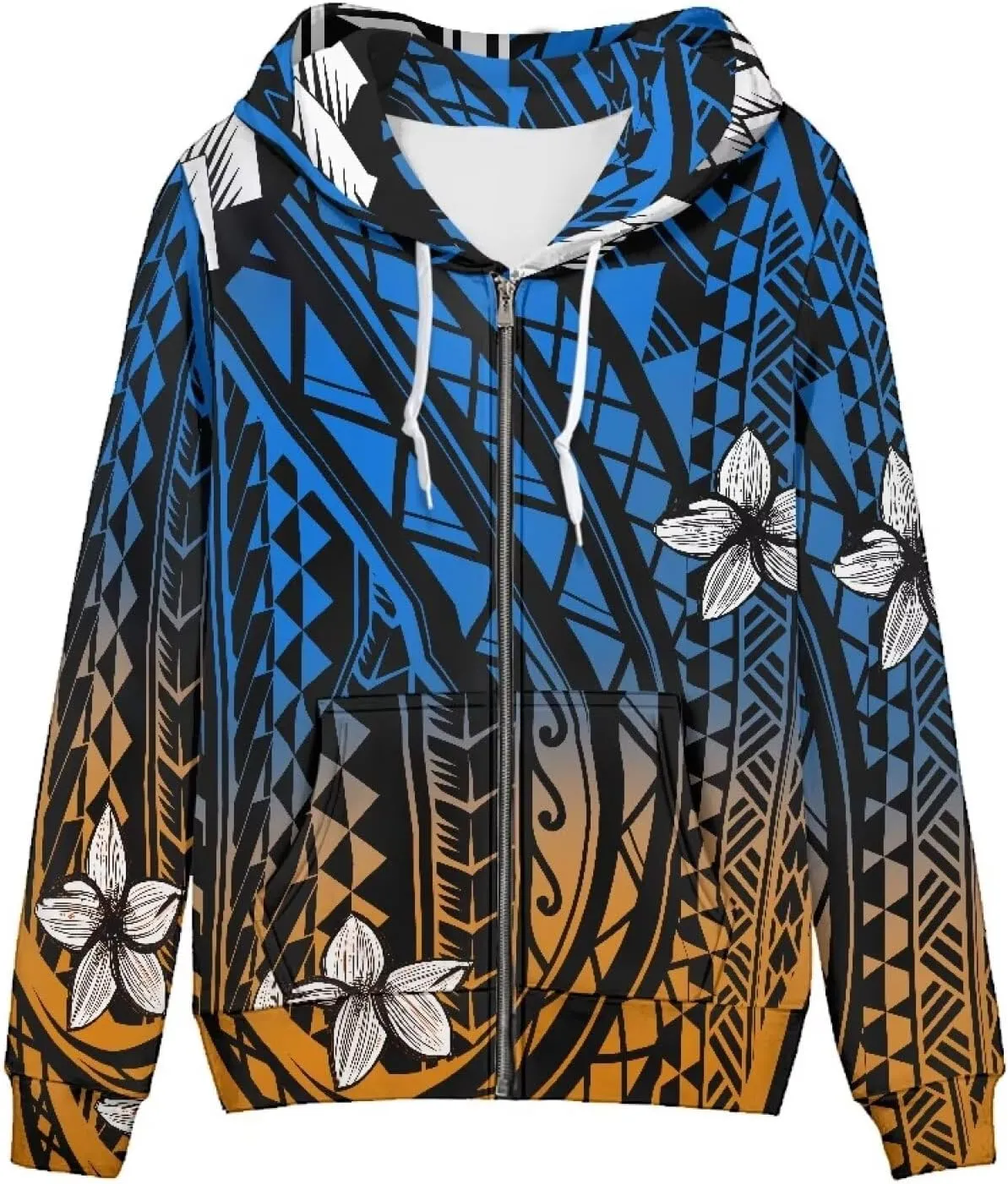 Women's Zip Up Samoa Tapa Polynesian Tribal Hoodies Jacket Samoan Puletasi Drawstring Long Sleeve Sweatshirt