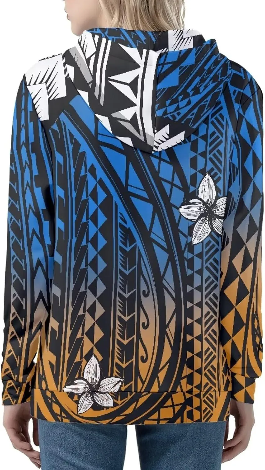 Women's Zip Up Samoa Tapa Polynesian Tribal Hoodies Jacket Samoan Puletasi Drawstring Long Sleeve Sweatshirt