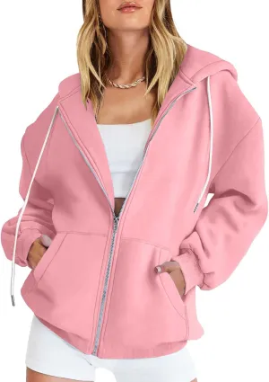 Womens Zip Up y2k Hoodies Fall Fashion Oversized Long Sleeve Hooded Sweatshirt Casual Lightweight Jacket With Pockets
