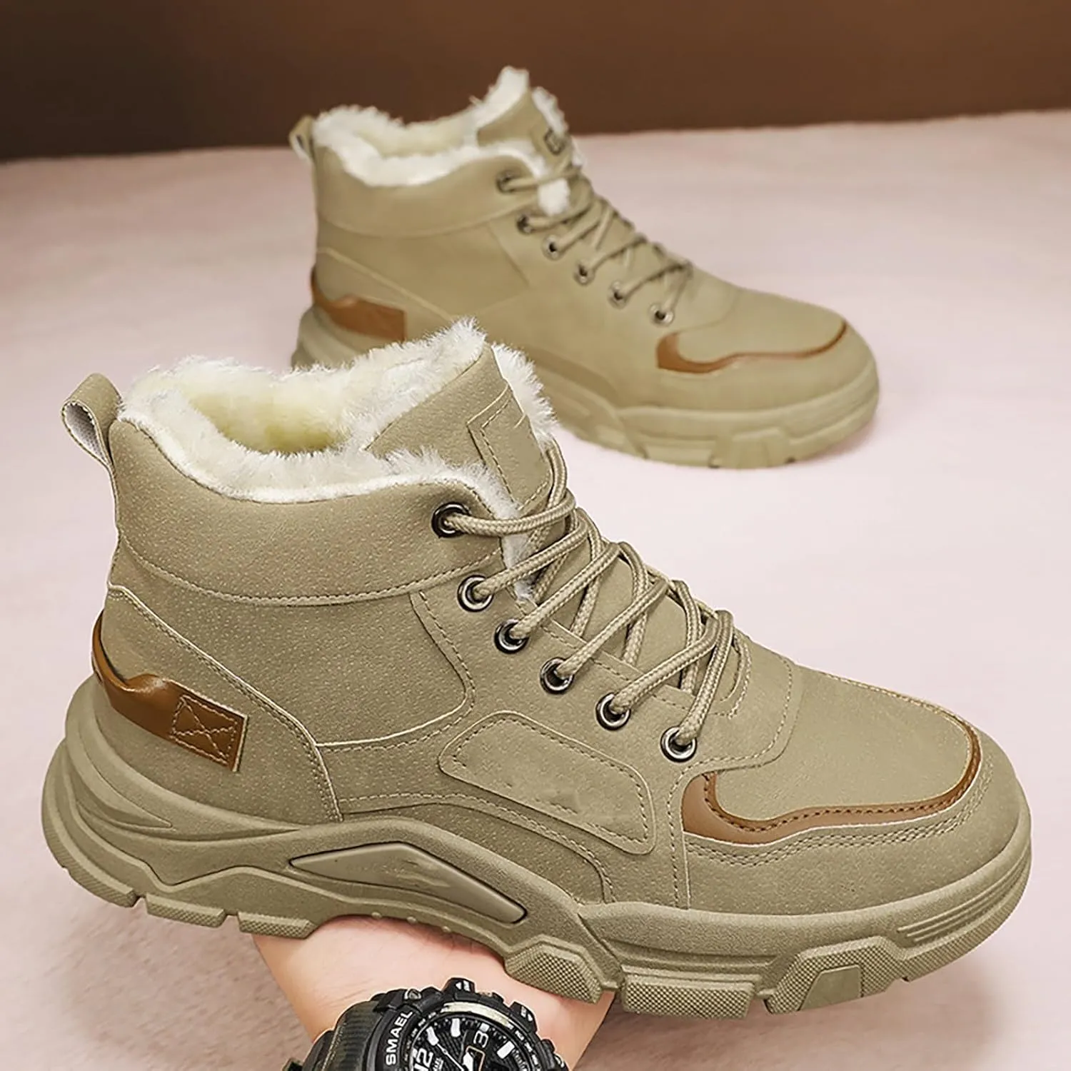 Work Boots for Men Soft Toe Hiking Sneakers Shoes with Fur Lined Women Safety Shoes Wide Width Waterproof Platform Botas Slip Resistant Hike Grounded Footwear