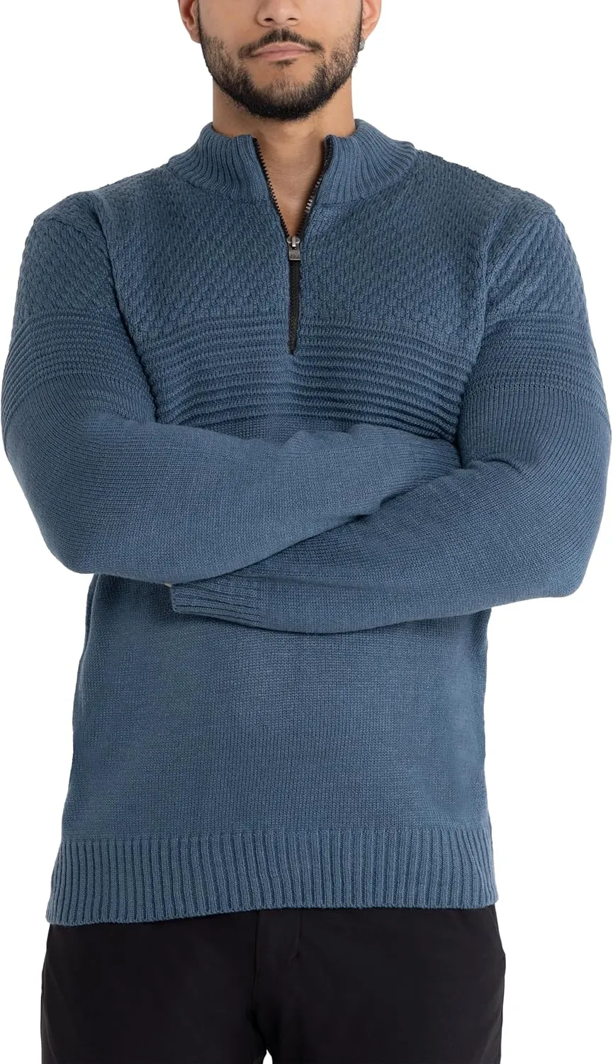X RAY Mens Quarter Zip Pullover Sweater, Slim Fit Knit Long Sleeve Polo Quarter Zip Pullover Golf Sweatshirt for Men