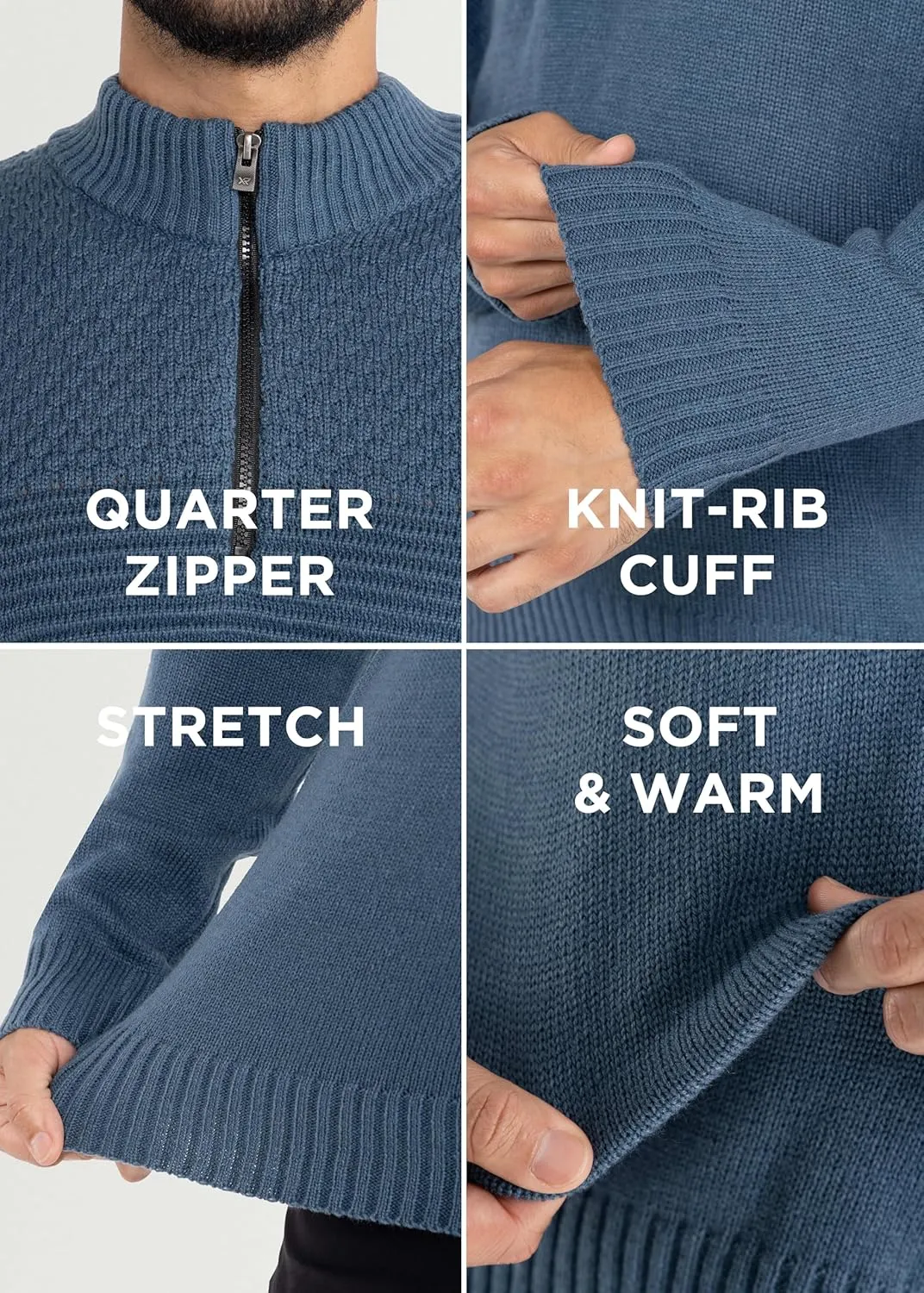 X RAY Mens Quarter Zip Pullover Sweater, Slim Fit Knit Long Sleeve Polo Quarter Zip Pullover Golf Sweatshirt for Men