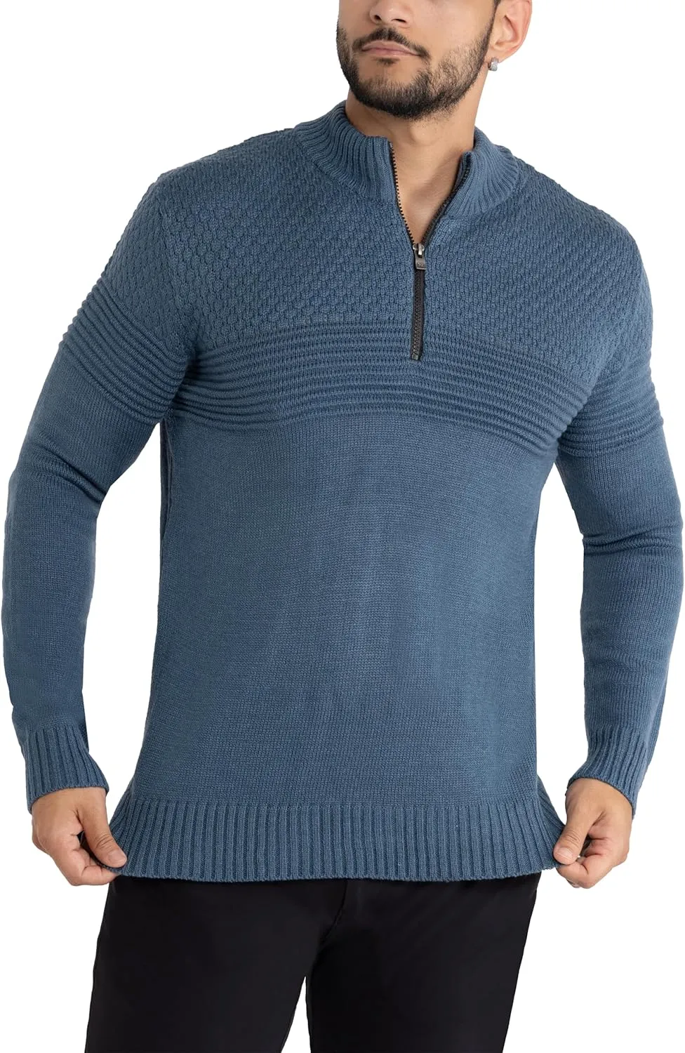 X RAY Mens Quarter Zip Pullover Sweater, Slim Fit Knit Long Sleeve Polo Quarter Zip Pullover Golf Sweatshirt for Men