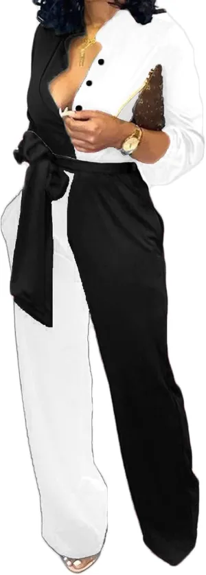 Xinlees Women Elegant Jumpsuits Casual V-neck Long Sleeve Stretchable Long Pants Rompers Button Pocketed Party Club