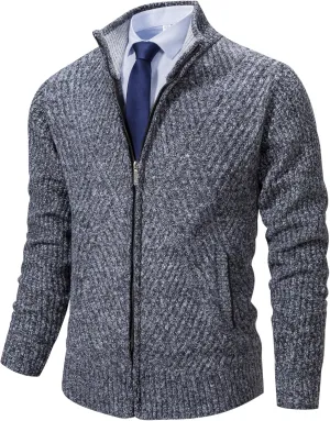XinYangNi Men's Cardigan Sweaters Knit Zipper Casual Slim Fit Stand Collar with Full Zip and Pockets