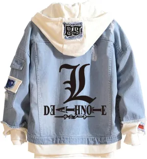 Yagami Light Jeans Jacket Anime Deathnotes Amane Cosplay Denim Jacket Hoodie Casual Ripped Novelty Coat for Unisex