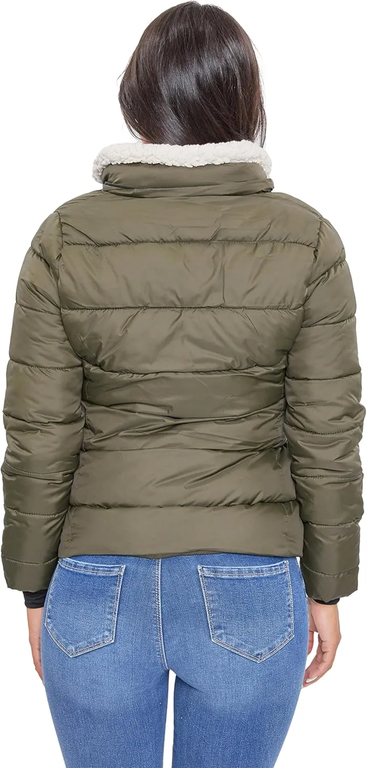YMI Women's Junior Full Length Puffer Jacket Collar & Detachable Sherpa Hood