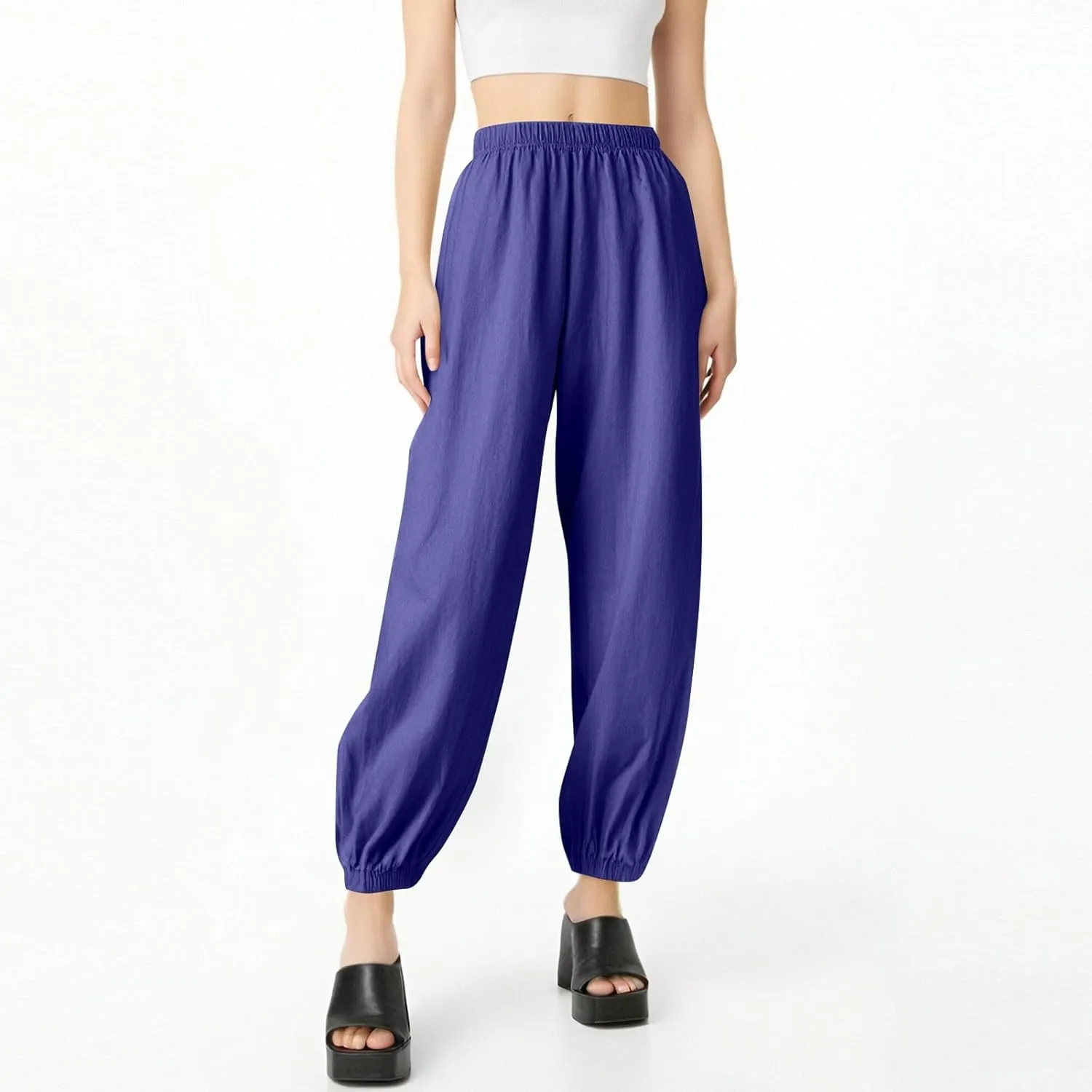 Yoga Pants for Women Lounge, Plus Size Pants for Curvy Women High Waisted Linen Wide Leg Business Casual Trousers
