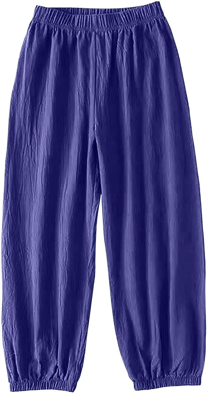 Yoga Pants for Women Lounge, Plus Size Pants for Curvy Women High Waisted Linen Wide Leg Business Casual Trousers